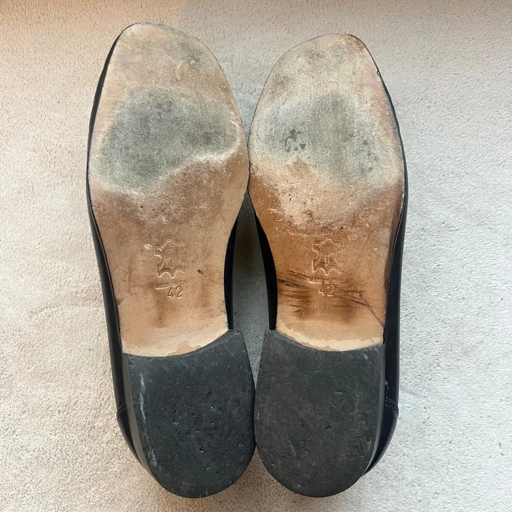 Pugnaloni Men 9-9.5‎ EU 42 Black Leather Loafers Classic Slip On Shoes Italy